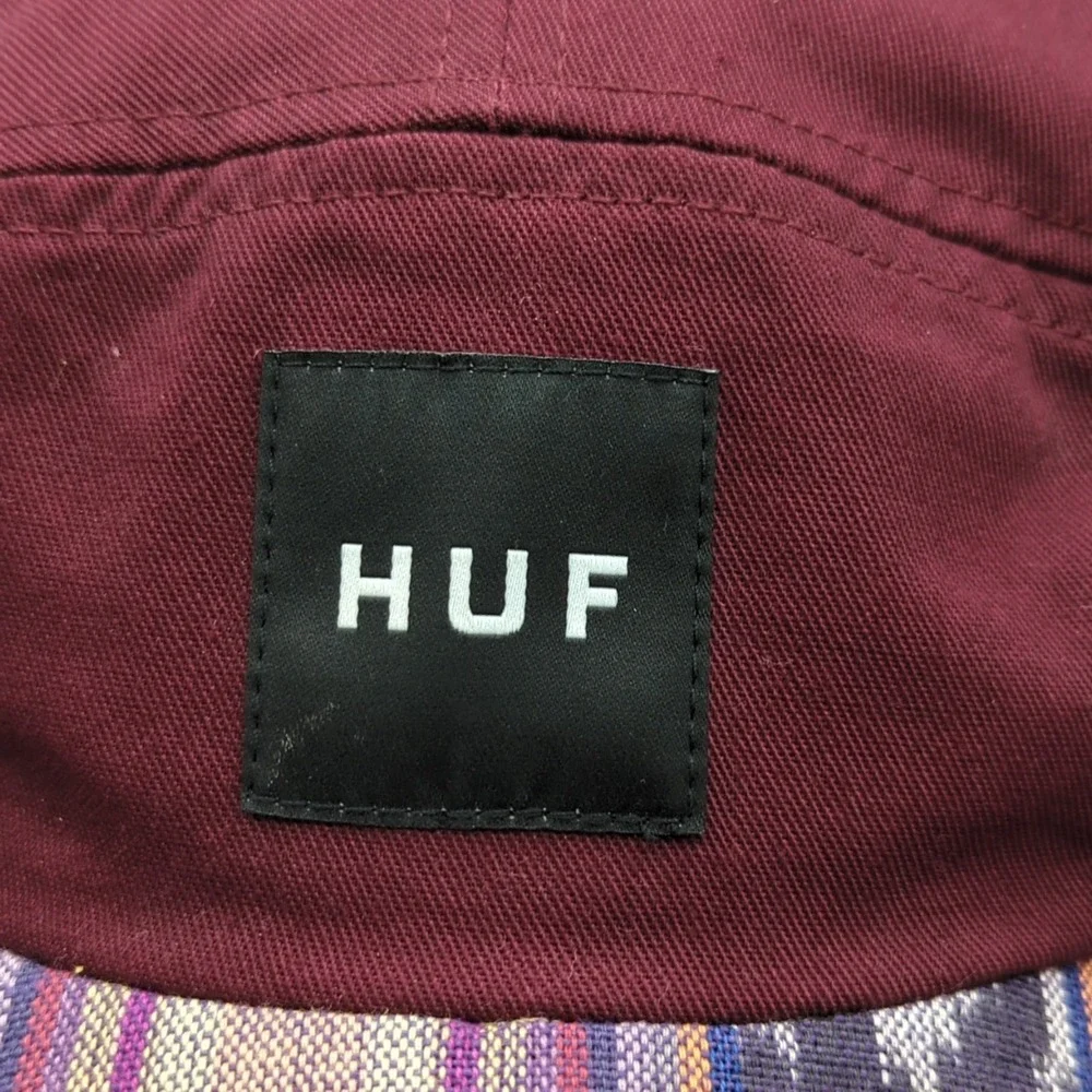 HUF 5 Panel Hat Cap Burgundy Tribal Stripe Bill Strapback Made in USA
